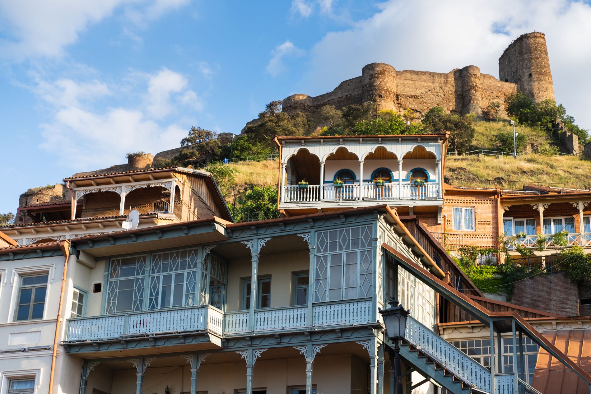 Sololaki district in Old Tbilisi — narrow streets, ornate wooden balconies and hidden courtyards in the heart of historic Georgia