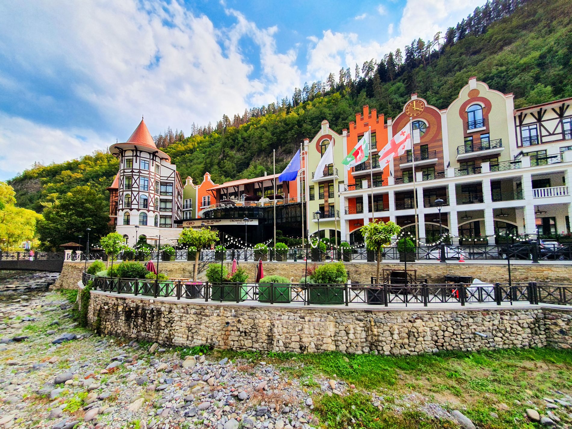 Historic buildings and mineral pavilions inside Borjomi Park — iconic architecture surrounded by nature in the heart of Borjomi resort