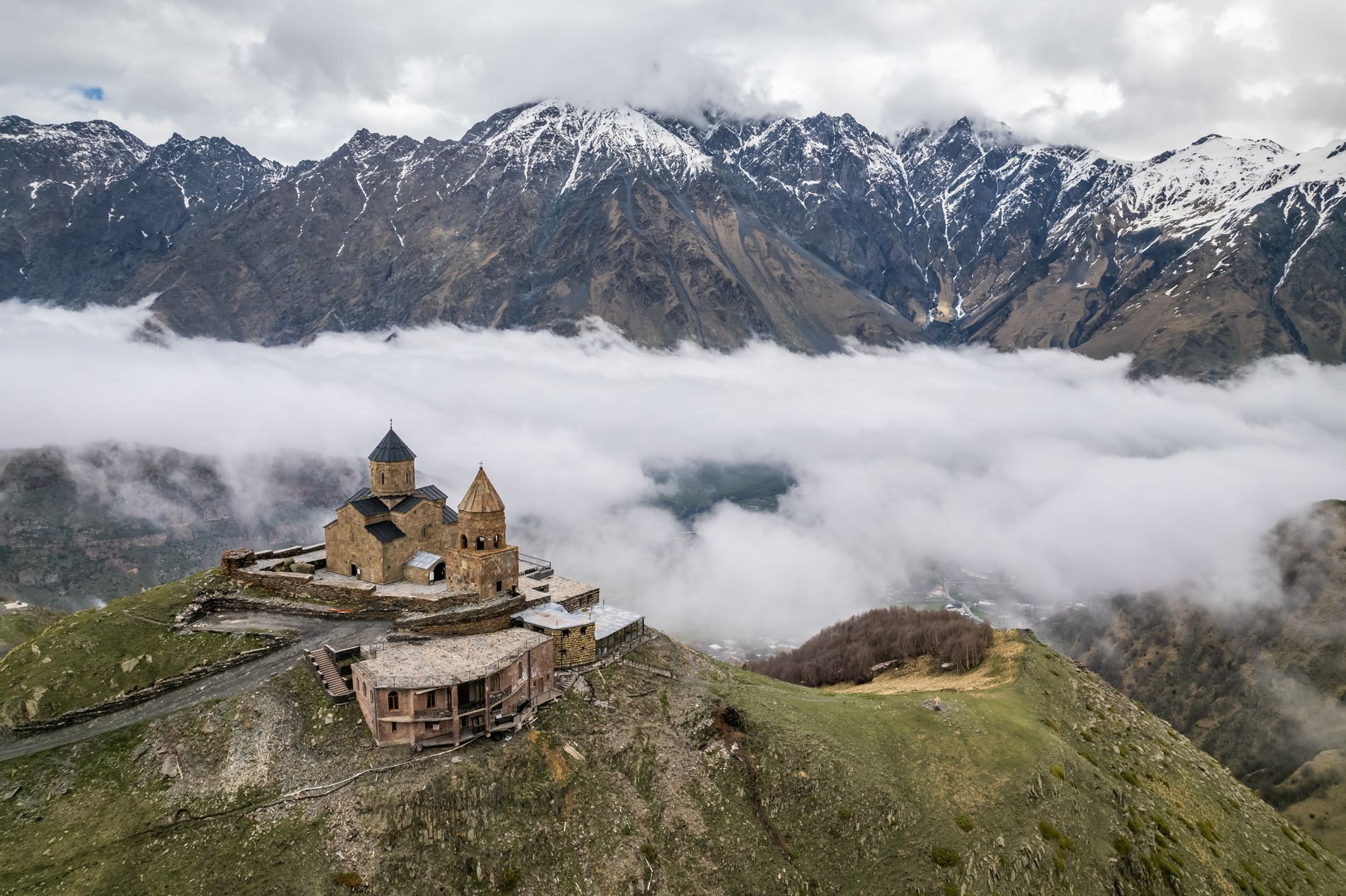 Gergeti Trinity Church — iconic hilltop monastery near Mount Kazbek, offering breathtaking views of the Kazbegi valley