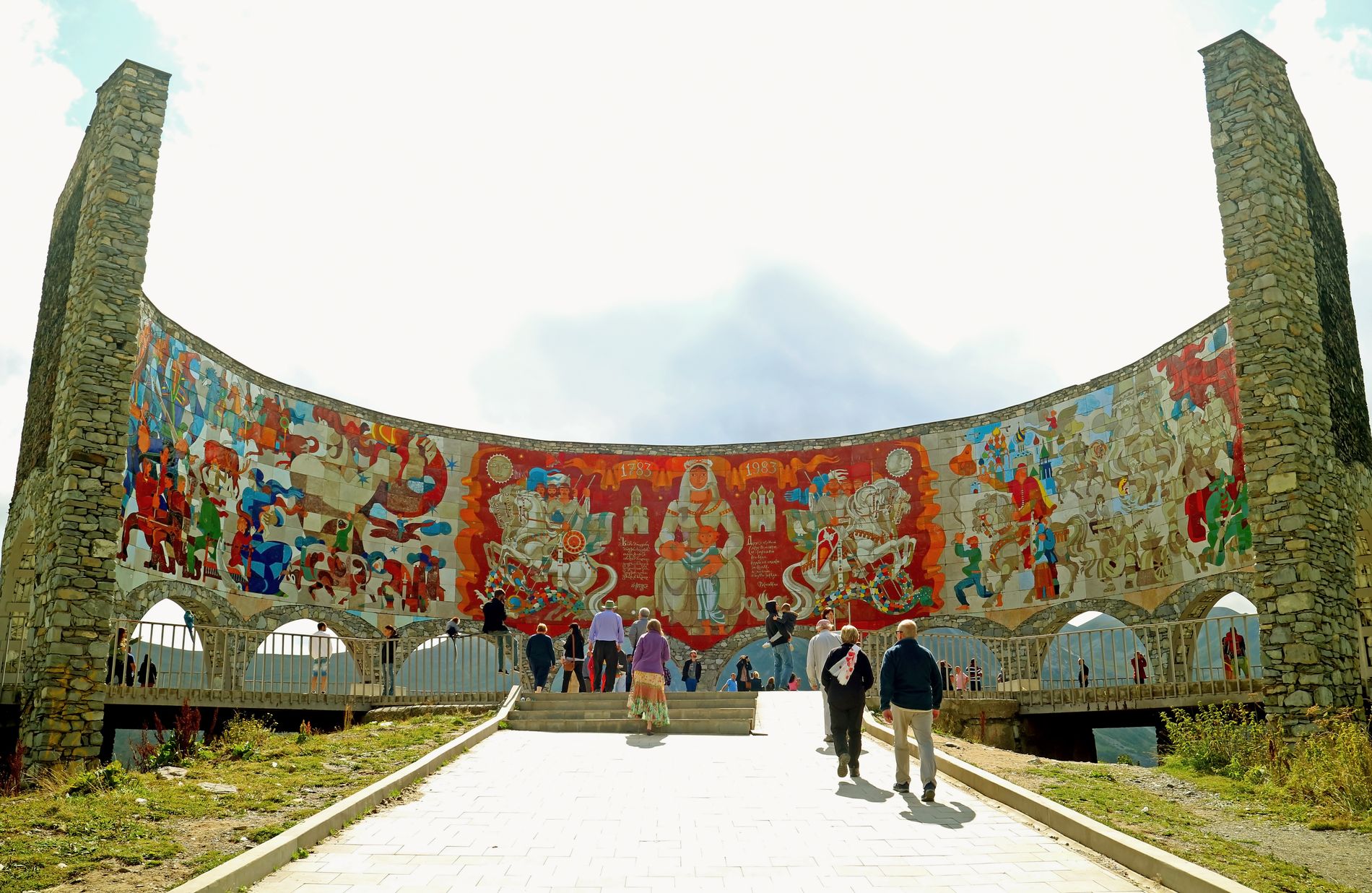 Gudauri Friendship Monument — Soviet-era panorama overlooking the dramatic mountain landscape of the Caucasus in northern Georgia